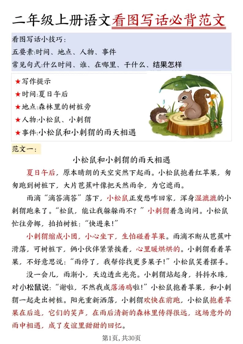 二上语文看图写话必背范文30篇30页-大象资料网
