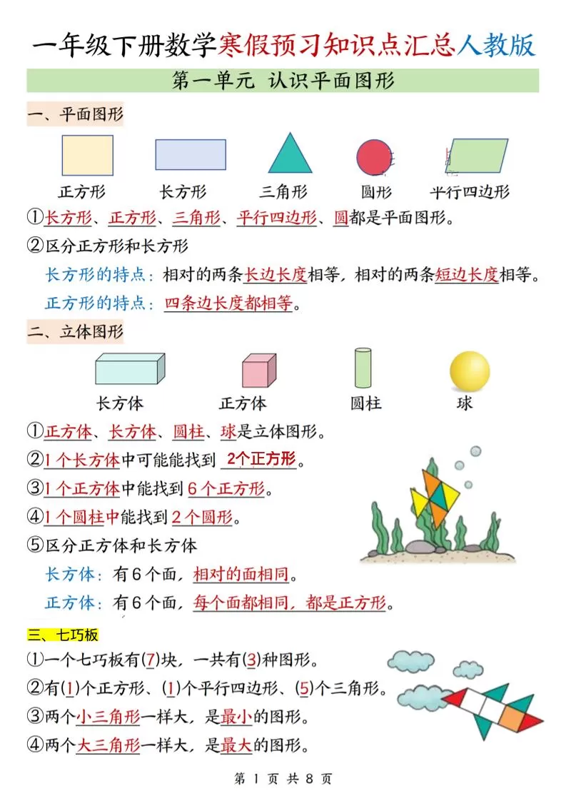 26春一下人教数学《寒假预习全册知识点汇总》-大象资料网