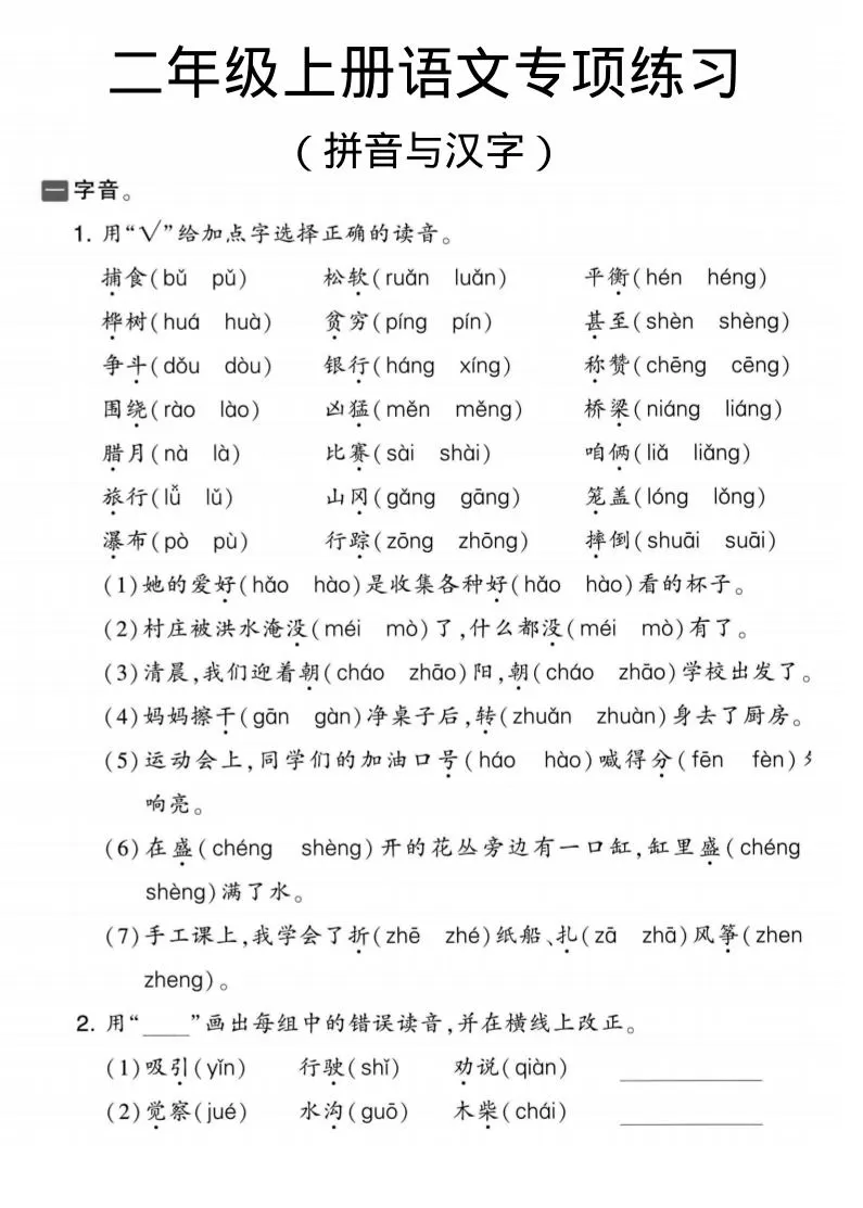 二年级上语文拼音与汉字专项练习-大象资料网