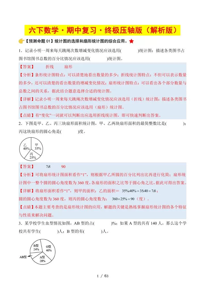 六下数学期中复习·终极压轴版（解析版）苏教版63页-大象资料网