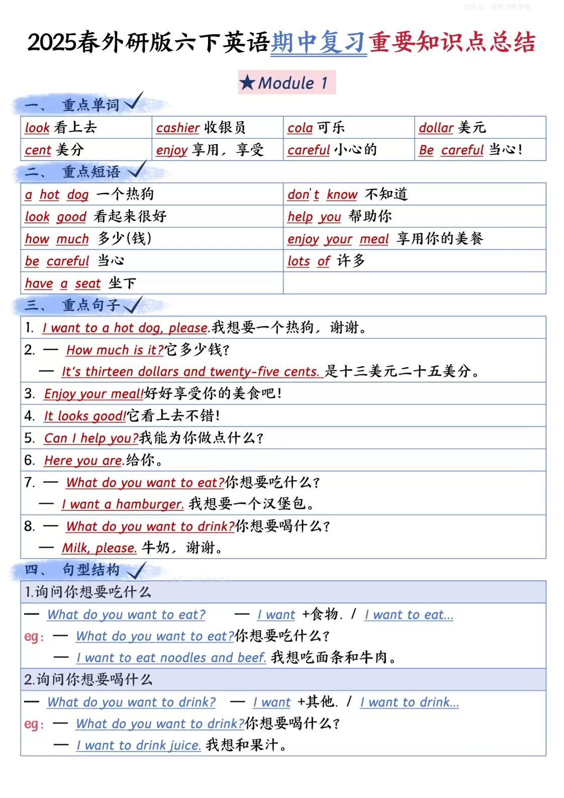 六下英语外研期中知识梳理-大象资料网