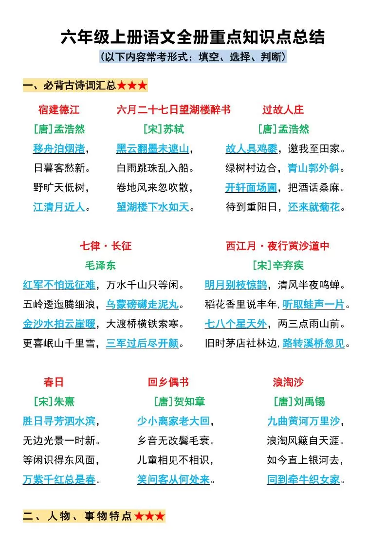 六上语文必背全册重点知识点总结11页-大象资料网